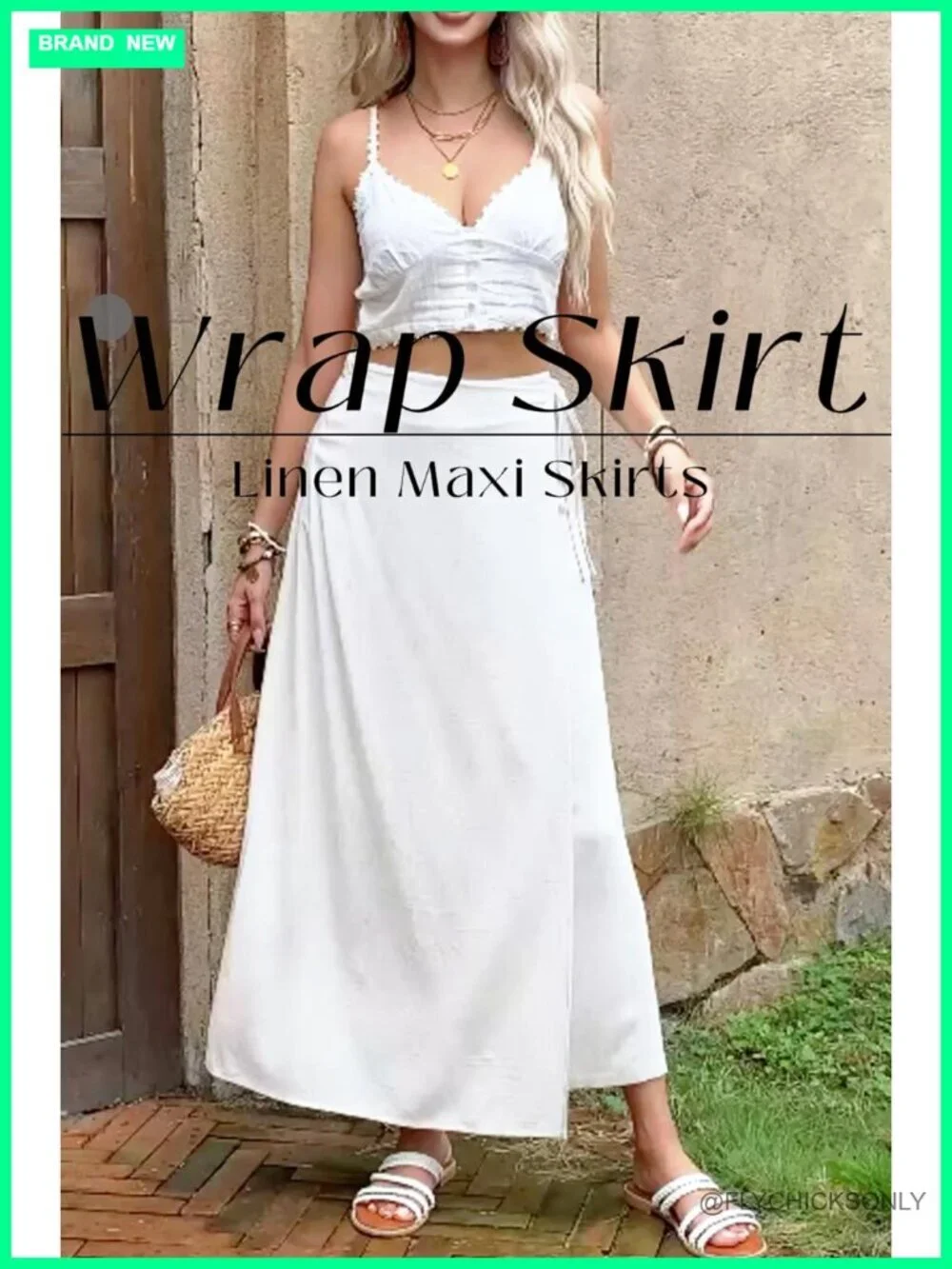Linen Wrap Maxi Skirt Elastic Back Waistband Flowy A-Line Summer Casual Long